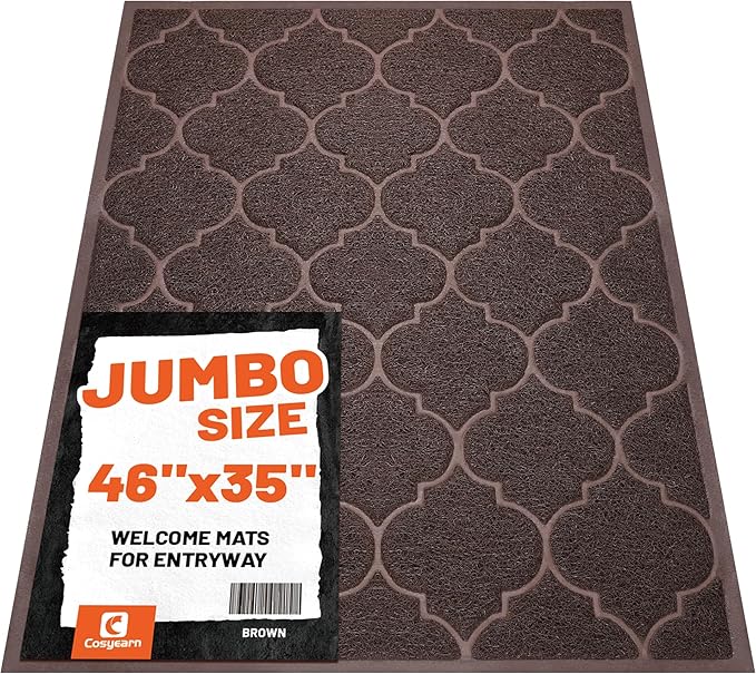 Cosyearn Door Mat, Front Door Mat, 46x35, Welcome Mats for Entryway,Garage,High Traffic Areas, Jumbo Size, Doormat Entrance, Waterproof Mat, Easy Clean, Outdoor Indoor Floor Mat,Non Slip (Brown)