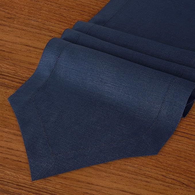 D'Moksha Homes Navy Blue Linen Table Runner 120 Inches Long - 100% Pure Linen Diamond Table Runner 14 x 120 Inch for Dining, Fall and Halloween - Machine Washable