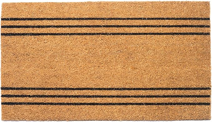 Welcome Doormats, Natural Coco Coir Mats with Non-Slip PVC Backing, Indoor Outdoor Mats for Home & Office, Floor Mats for Door Decor, Plain Entry Mat with Stripes, Beige & Black, 30"x17"