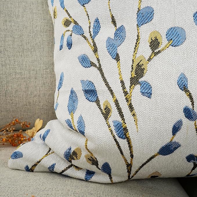 YOUR SMILE Classical Embroidery Jacquard Blue Square Decorative Throw Pillow Case Cushion Cover 18x18 inch