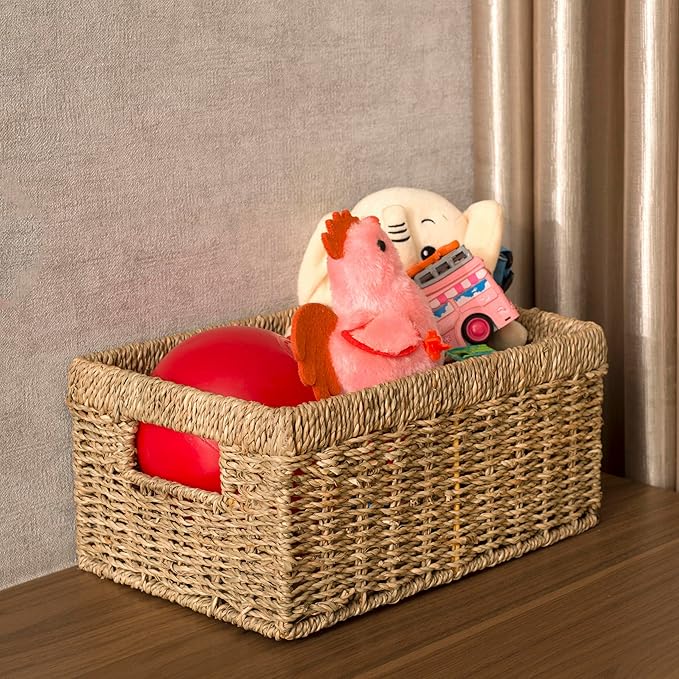 CENBOSS Wicker Baskets (Medium, Seagrass, 1PC) Rattan Storage Baskets for Shelves, Woven Seagrass Holder