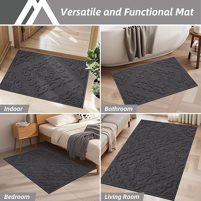 COSY HOMEER-Door-Mat-Non-Slip-Entryway-Rug 20”x32” Absorbent Welcome Mats Washable Dirt Trapper Door Mat Entrance Floor Mats for Front Back Doormats and Wet Shoes,Dark Grey