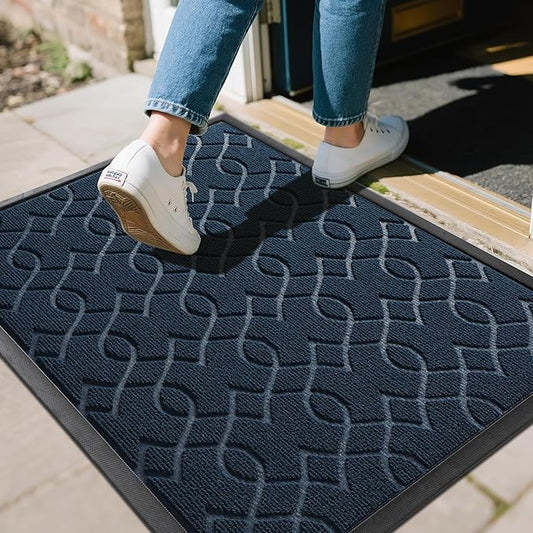 Yimobra Outdoor Mats for Front Door, All-Season Waterproof Door Mat Outside Entrance, All Weather Non-Slip Doormat, Stain and Fade Resistant, Easy Clean Patio Porch Indoor Entryway Mat, 36x24, Blue