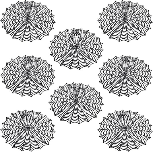 8 Pcs Spider Web Placemats - 15" Heat Insulation Table Mats - Hollow Out Spiderweb Coasters for Dining Table Halloween Decoration (Black)