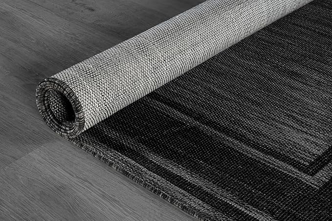 Beverly Rug Large Outdoor Rug 10x14 Modern Bordered Area Rugs for Indoor and Outdoor Patio Deck Porch Garden Waterproof Weather Sun Resistant Washable Outside Carpet (10 x 14 Black)