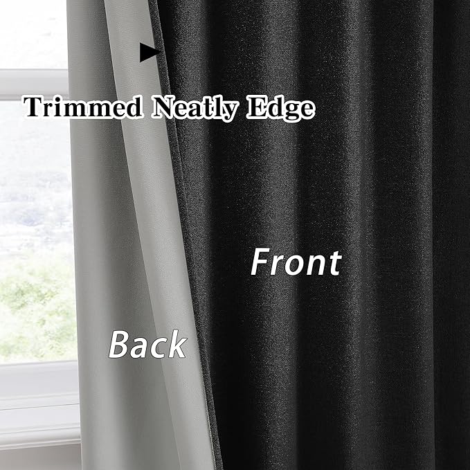 RAIN CITY Full Blackout Curtains Short 63 Inches Long, Bedroom Curtains for Home Decor, Back Tab Pleated Look Curtains with Hooks-50 x 63 Inch, Black Color