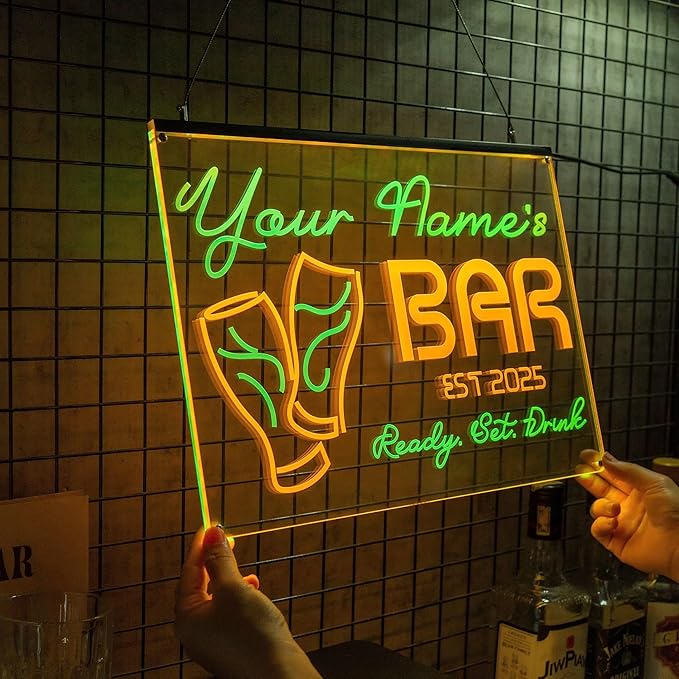 Personalized Beer Pub Bar Signs with Your Name for home wall light up with personalized pub name, man cave accessories, beer themed neon customizable lighted sign