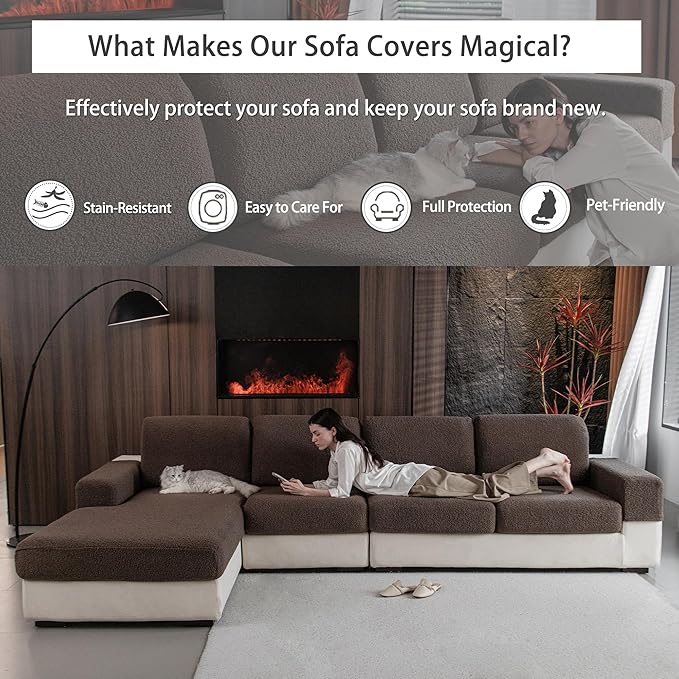 Couch Cushion Covers for Sectional Sofa, Stretch Soft Sofa Slipcovers Washable Wear-Resistant Universal Furniture Protector for Living Room(1 Piece Back Couch Cover, Brown)