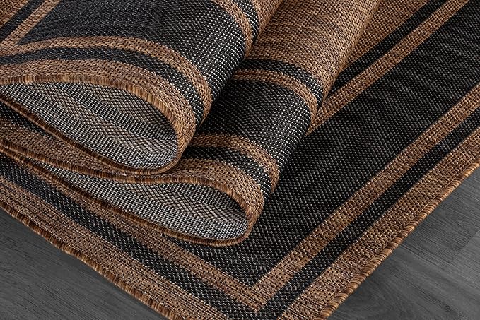 Beverly Rug Outdoor Rug 6x9 Modern Bordered Area Rugs for Indoor and Outdoor Patio Deck Porch Garden Waterproof Weather Sun Resistant Washable Outside Carpet (6 x 9 Gold)