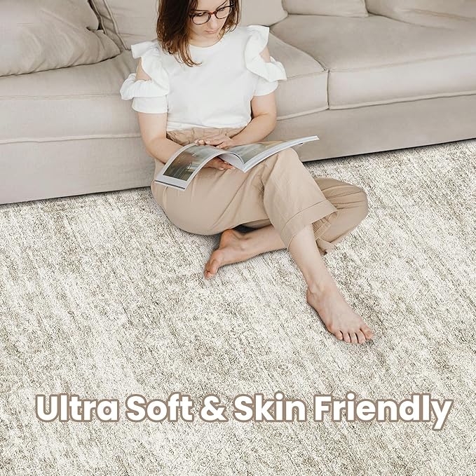 Washable Area Rugs for Living Room -10x14 Neutral Vintage Distressed Floral Farmhouse Boho Large Soft Floor Rug Indoor Non Slip Carpet for Living Room Bedroom Dining Room Office-Beige