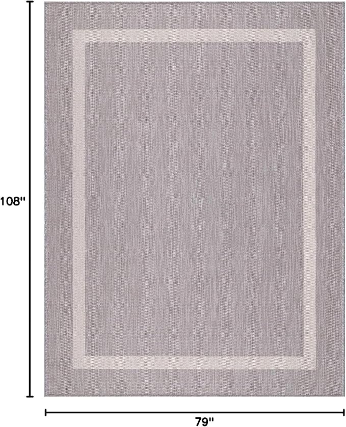Bordered Outdoor Rug 6x9 Washable Outside Carpet for Indoor Patio Porch Waterproof Easy Cleaning Non Shedding Area Rugs Gray 6 x 9