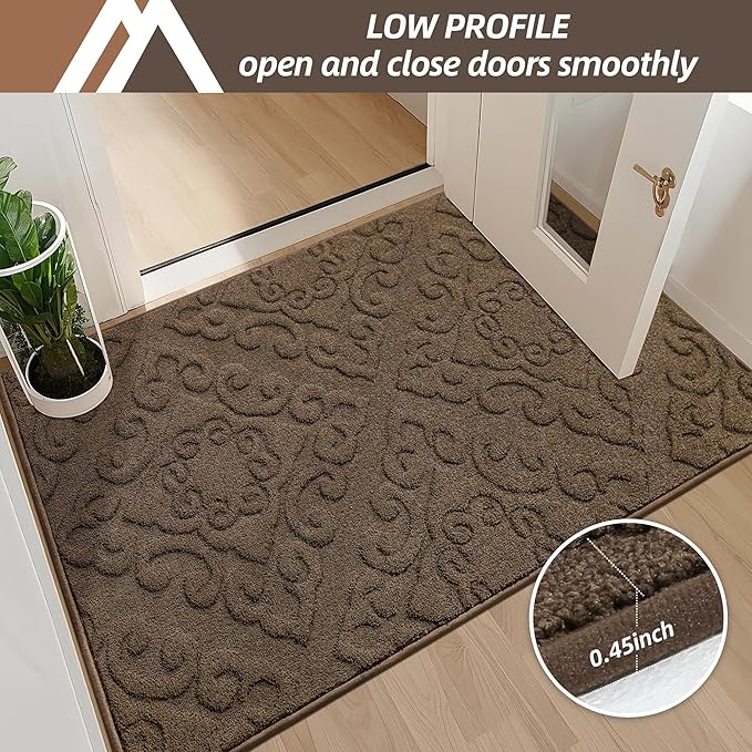 COSY HOMEER-Door-Mat-Non-Slip-Entryway-Rug 32”x48” Absorbent Welcome Mats Washable Dirt Trapper Door Mat Entrance Floor Mats for Front Back Doormats and Wet Shoes,Brown