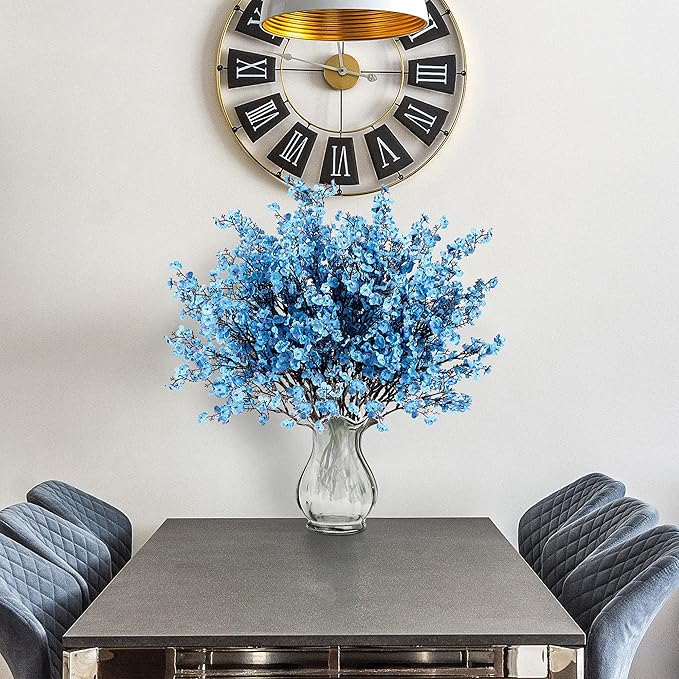 Sggvecsy 6 Pcs Babys Breath Artificial Flowers Gypsophila Bouquets Bulk Real Touch Fake Silk Flowers for Home Wedding DIY Floral Arrangement Kitchen Table Centerpiece Festival Decoration (Blue)