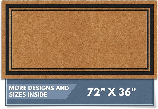 Barnyard Designs Natural Coco Coir Heavy Duty Backing Doormat - Large Cute Non-Slip Front Door Welcome Mat for Outside Entrance or Porch Entry, Brown (36x72, Border)