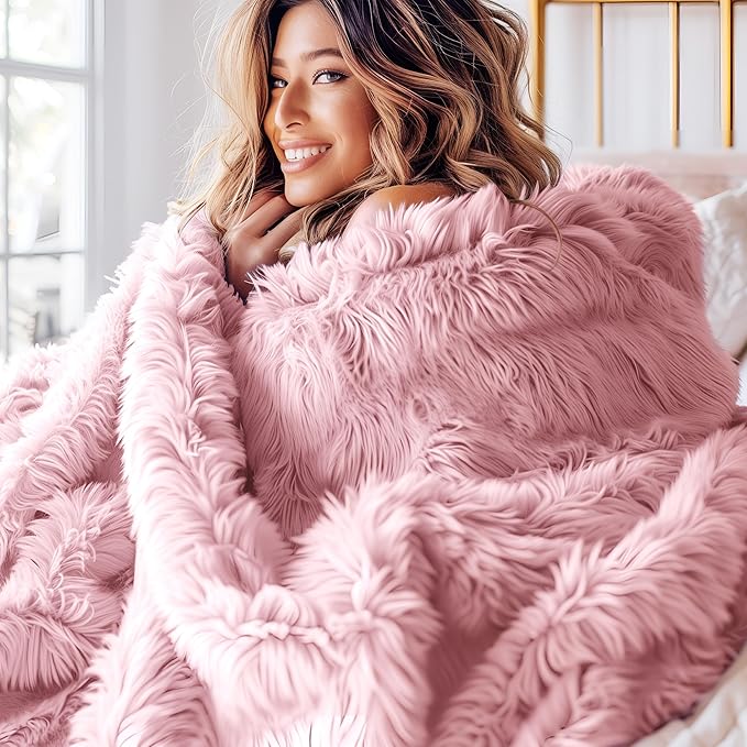 Bedsure GentleSoft Fluffy Pink Throw Blanket, Pink Decor Cozy Gifts for Teenage Girls, Soft Fuzzy Plush Thick Warm Furry Sherpa Fleece Faux Fur Throw Blanket for Couch, Cute Stuff for Women, 50x60