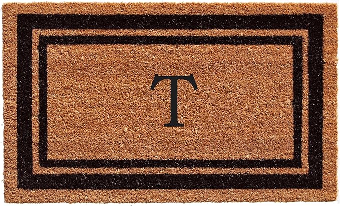Calloway Mills 152963672T Black Border 36" x 72" Monogram Doormat Letter (T)