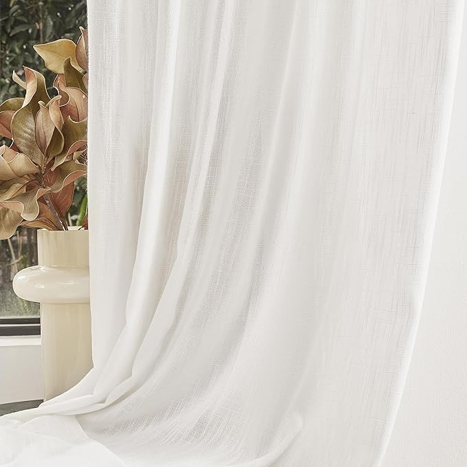 MYSKY HOME Extra Long Curtains for Living Room, Soft Cotton Fabric Boho Window Curtain Drapes Light Filtering Semi Sheer Backdrop Panels, 50 x 108 Inches, Natural, 2 Pieces
