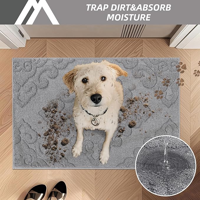 COSY HOMEER-Door-Mat-Non-Slip-Entryway-Rug 32”x48” Absorbent Welcome Mats Washable Dirt Trapper Door Mat Entrance Floor Mats for Front Back Doormats and Wet Shoes,Grey