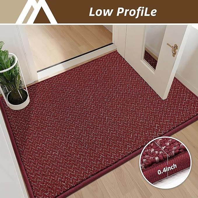 COSY HOMEER-Door-Mat 36"x60" Non Slip Absorbent Entryway Rugs Dirt Trapper Doormats Washable Entrance Mats Low Pile Welcome Floor Mat for Front Back Door and Entry Mats,Red
