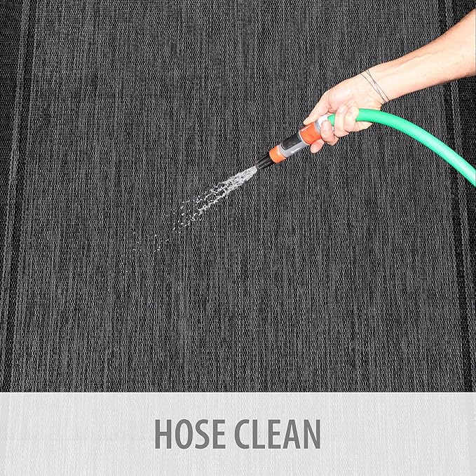 CAMILSON Indoor Outdoor Rug, 8x10 Bordered Dark Gray Black Modern Area Rugs for Indoor and Outdoor Patios, Kitchen and Hallway Mats, Washable Porch Deck Outside Carpet (Bordered Black, 8 x 10)