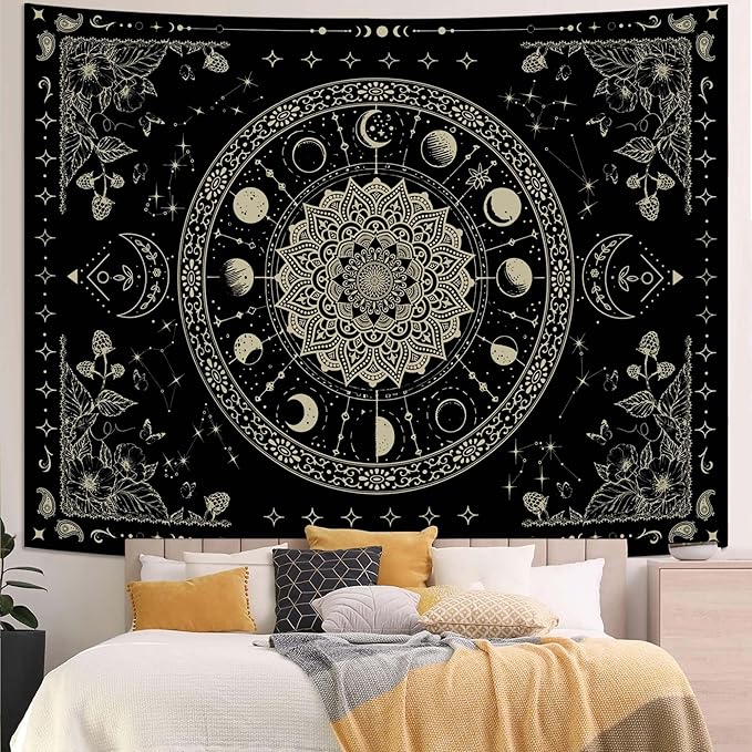 Lunerfex Mandala Moon Tapestry Boho Tapestry for Bedroom Black Tapestries Wall Hanging Living Room Wall Art and Home Decor 44x60