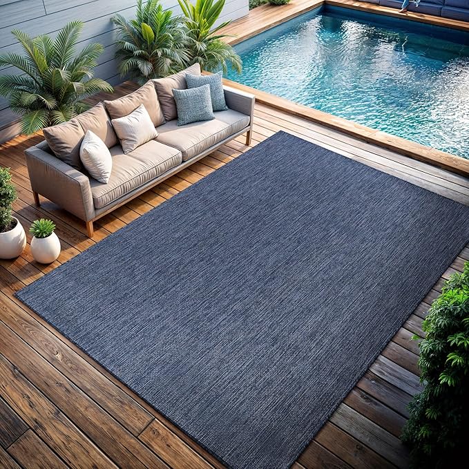 CAMILSON Outdoor Rug 10x14 Modern Area Rugs for Large Indoor and Outdoor Patios and Porches - Waterproof, Washable, Non-Shedding, Easy-to-Clean Outside Carpet (10 x 14, Solid - Navy Blue)