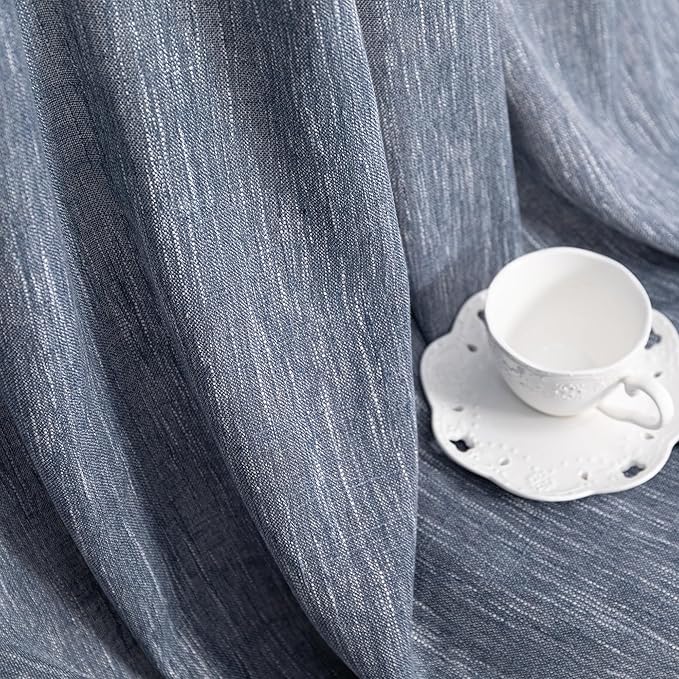 MYSKY HOME Floor Length Bedroom Curtains 90 Inch Long Panels, Boho Curtains Farmhouse for Living Room Sliding Glass Door, Linen Look Texture Light Filtering Rod Pocket, 50" x 90", Dusty Blue, Pack-2