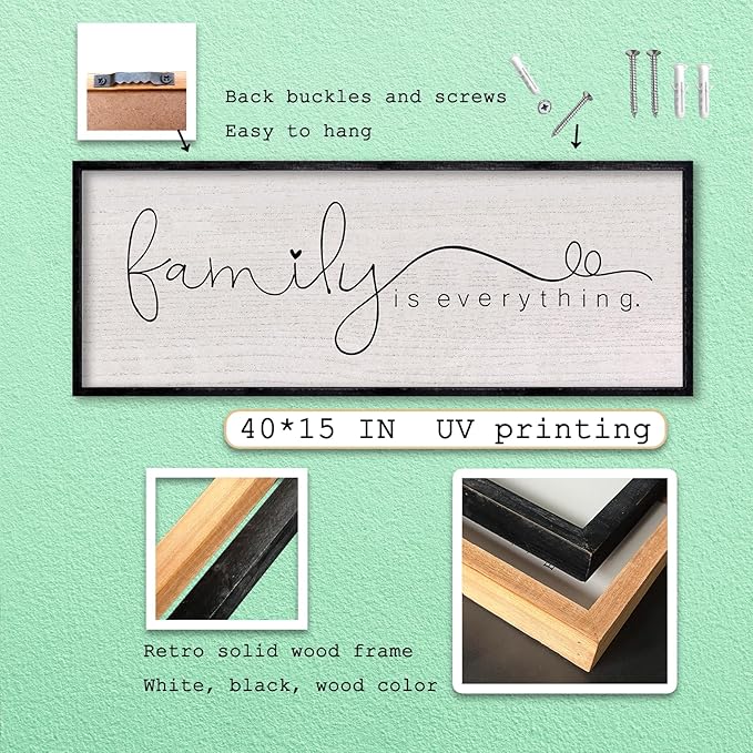 LuZhiQiang Family is Everything Sign Wall Decor 40"x15" Warm Home Sign Wall Art for Entryway Large Hanging Wood Framed (Black)