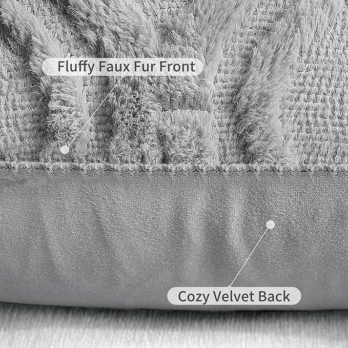 decorUhome Fall Throw Pillow Covers 20x20 Inch Set of 2, Soft Plush Decorative Faux Fur Grey Solid Couch Pillow Covers, Accent Farmhouse Neutral Square Euro Pillow Cases for Sofa Bed Living Room