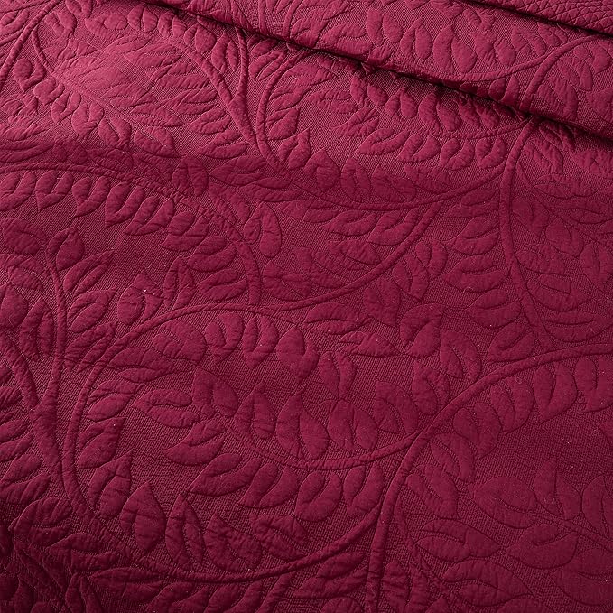 MarCielo 3-Piece 100% Cotton Oversized Bedspread Lightweight Quilt Coverlet Embroidery Farmhouse Bedding Set T0 (Wine Burgundy, Oversized King (118"x106"))