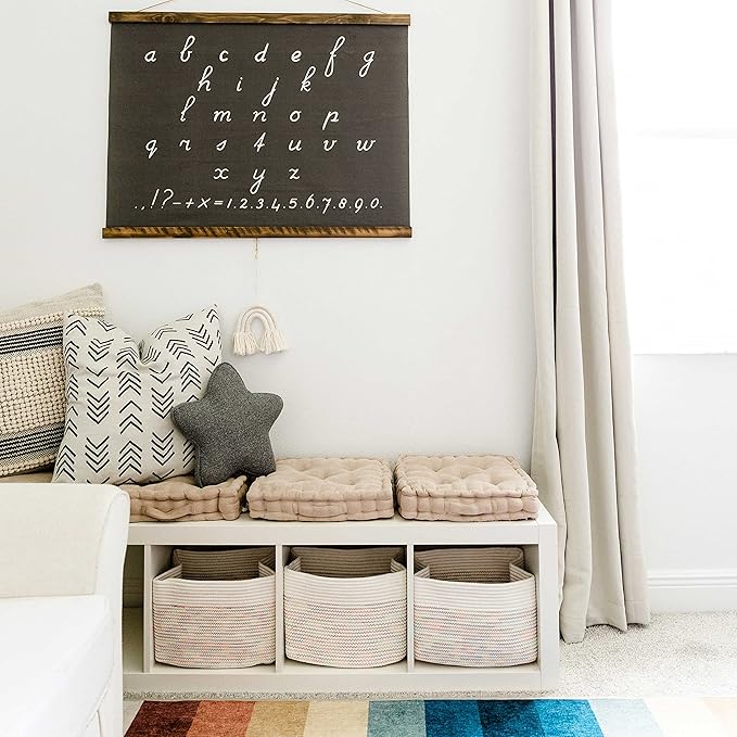 OrganiHaus Set of 3 Woven Storage Baskets for Organizing, Cotton Rope Organizer Bins for Shelves, Closet & Nursery, Dog Toy Basket, Decorative Bins for Toys, Towels & Books - 15x10x9, Rainbow Stitches