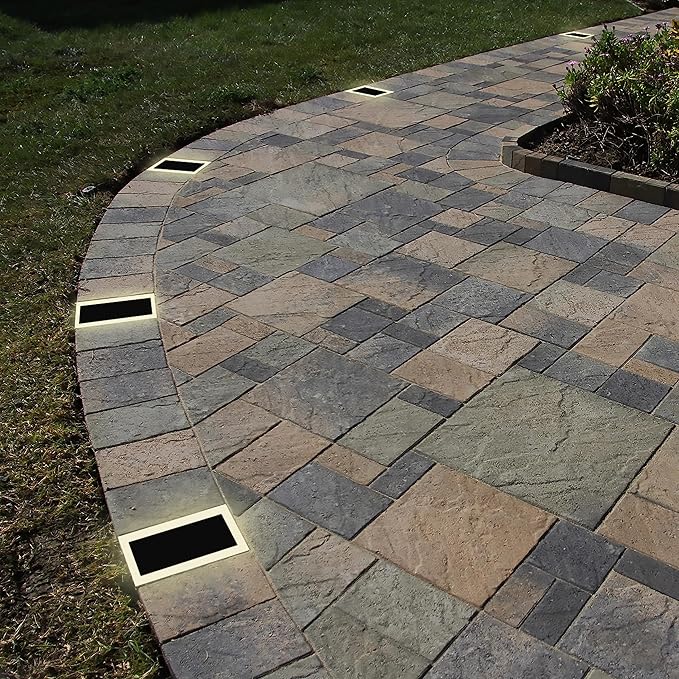 LUMENGY Solar Paver Light 4×8 inch, 2700K, Up to 18 Hours Continuous Lighting, Stainless Steel, Thick Glass, Glare-Free Illumination for Driveways, Pathways & Garden, Waterproof & Drive-Over Rated