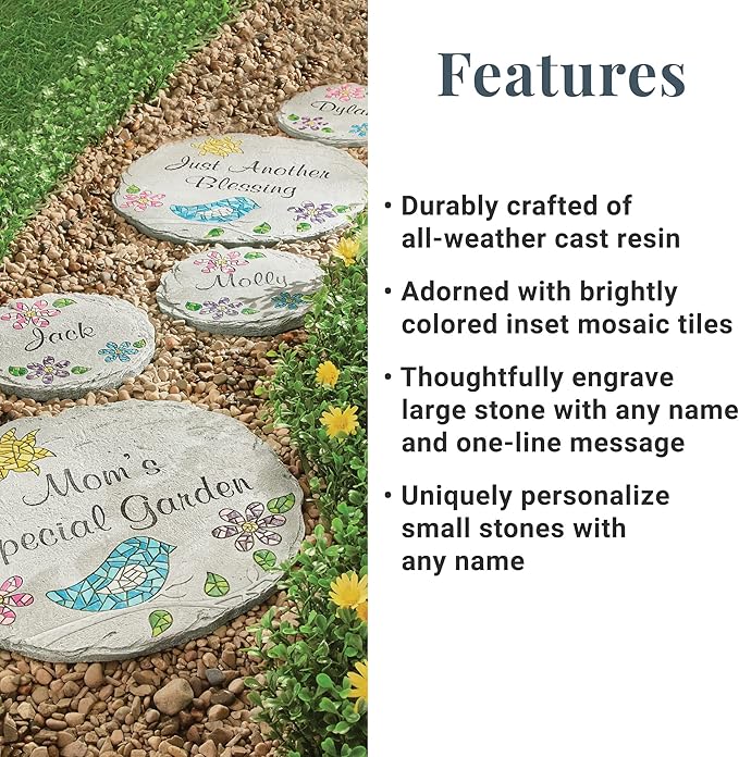 Let's Make Memories Personalized Mosaic Garden Stone - for Grandma, Mom – Small Stone - Personalize Message