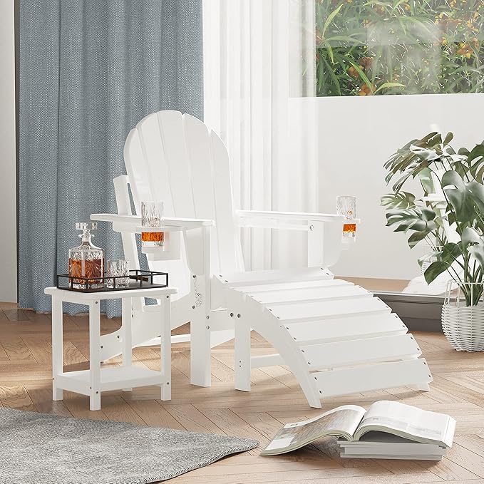 Sundale Outdoor Folding Plastic Adirondack Ottoman, All-Weather Adirondack Chair Footrest, Fade and Rust Resistant, Perfect for Outside Patio Garden Pool Yard White
