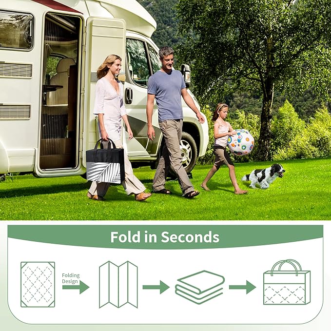 GENIMO Outdoor Rug 10' x 20' Waterproof for Patios Clearance, Reversible Outdoor Plastic Straw Camping Rug Carpet, Large Area Rugs Mats for RV, Camper, Deck, Balcony, Porch, Beach, Picnic, Grey&White