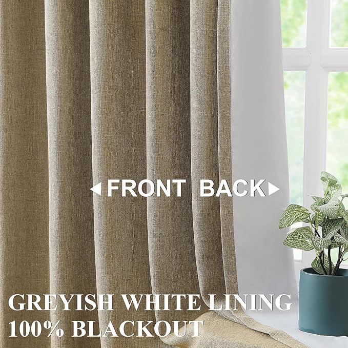 Vision Home Brown Pinch Pleated Full Blackout Curtains Linen Blended 60" Wide Thermal Insulated Window Panels 95 inch for Bedroom Living Room Darkening Pleat Drapes with Hooks Back Tab 60" Wx95 Lx1