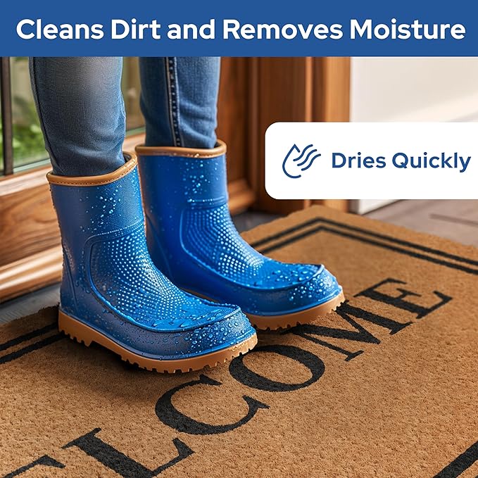 Barnyard Designs Natural Coco Coir Heavy Duty Backing Doormat - Large Cute Non-Slip Front Door Welcome Mat for Outside Entrance or Porch Entry, Brown (24x36, Welcome)