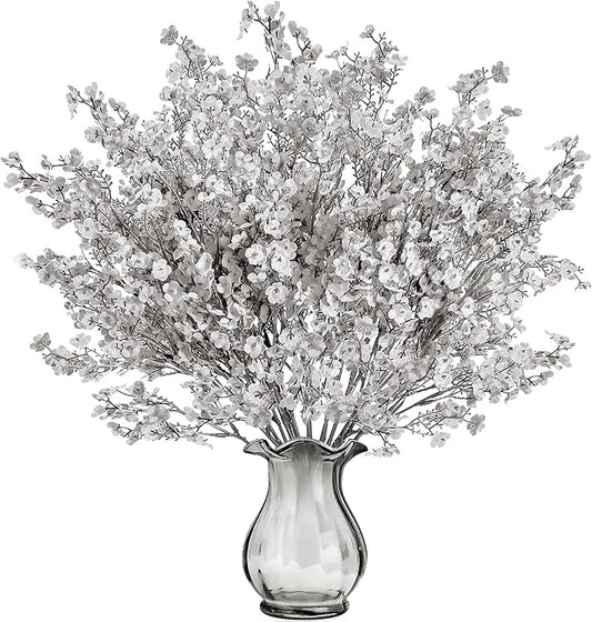 Sggvecsy 15 Pcs Babys Breath Artificial Flowers Gypsophila Bouquets Bulk Real Touch Fake Silk Flowers for Home DIY Floral Arrangement Table Centerpiece Fall Thanksgiving Autumn Decoration (Grey)