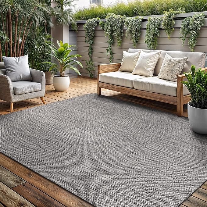 Washable Indoor Outdoor Rug 8x10 Weather Resistant Area Rugs Modern Solid for Porch Deck Balcony Backyard Patio Outside Carpet (8 X 10 Silver Grey)
