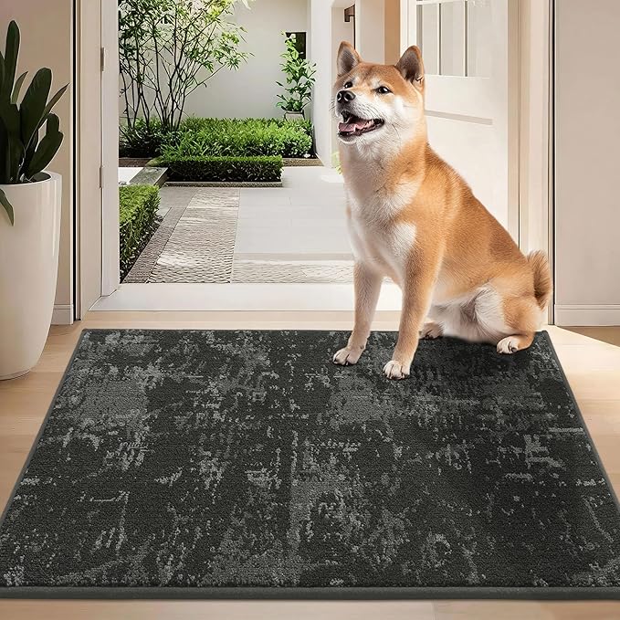 BEQHAUSE Dirt Trapper Door Mat 24"x36" Non-Slip Door Mats Washable Entryway Rugs Stain Resistant Doormat Absorbent Welcome Floor Mat for Front Back Door, Muddy Wet Shoes & Paws,Dark Grey