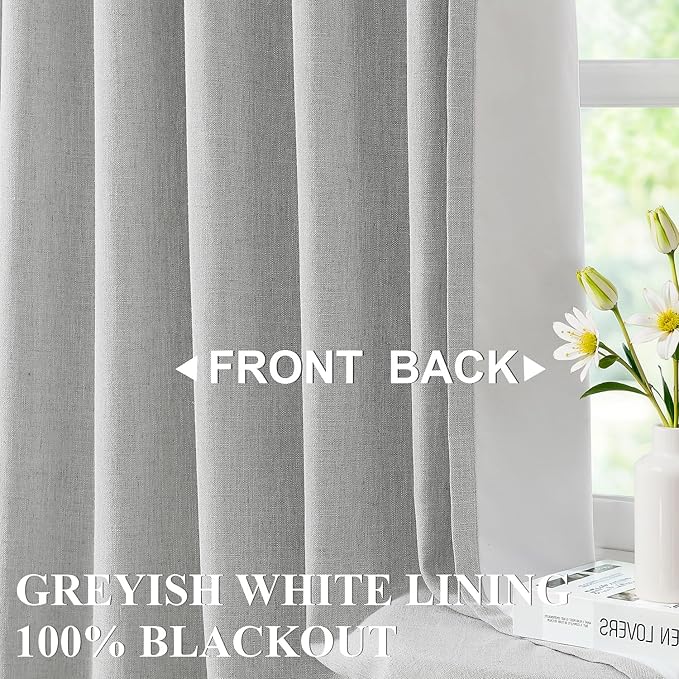 Vision Home Light Gray Pinch Pleated Full Blackout Curtains Linen Blended Room Darkening Curtain Panels 112 inch for Living Room Bedroom Thermal Insulated Pinch Pleat Drapes with Hooks 40" Wx112 Lx2