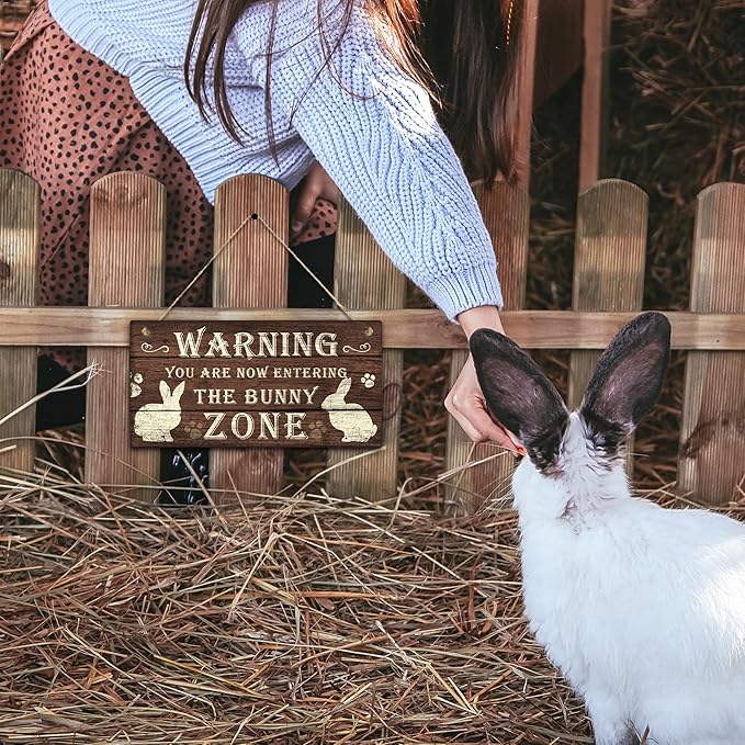 Putuo Decor Funny Rabbit Sign Bunny Rabbit Home Decor Gift Bunny Mom Bunny Lover 12 x 6 Inch (The Bunny Zone) Easter Decorations