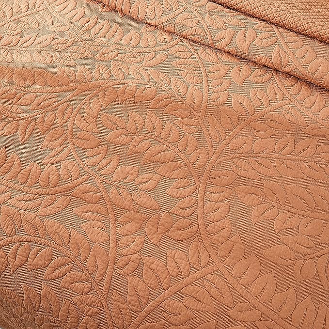 MarCielo 3-Piece 100% Cotton Oversized Bedspread Lightweight Quilt Coverlet Embroidery Farmhouse Bedding Set T0 (Royal Orange, Oversized King (118"x106"))