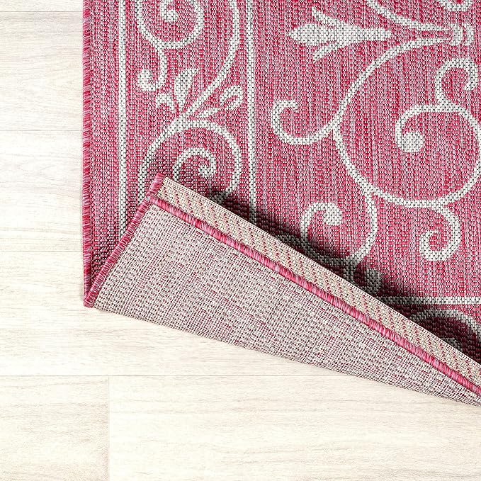JONATHAN Y Vintage Filigree Indoor Outdoor Area Rug 8X10 Fuchsia/Light Gray, Charleston Textured Weave for Backyard, Patio, Porch, Easy-Cleaning, High Traffic, Pet-Friendly, Non-Shedding (SMB106J-8)