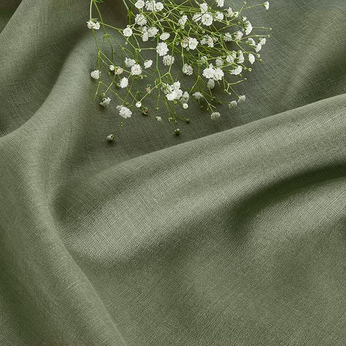 Solino Home Linen Oil Green Table Runner 132 Inches Long - 100% Pure Linen Extra Long Table Runner 14 x 132 Inch for Fall, Autumn, Thanksgiving - Fete