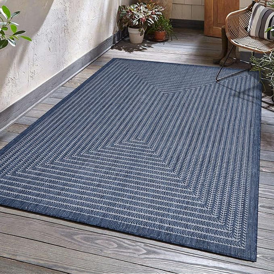 Adiva Rugs Outdoor Indoor Area Rug, Weather Resistant, Easy to Clean, Stain Resistant Floor Mat for Dining Room, Backyard, Deck, Patio (Navy Weiss, 6' x 9')
