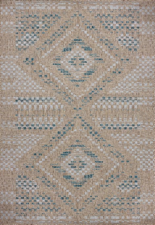 Loloi Amber Lewis Topanga Collection TOP-04 Natural/Aqua 2'-3" x 3'-9" Indoor/Outdoor Area Rug