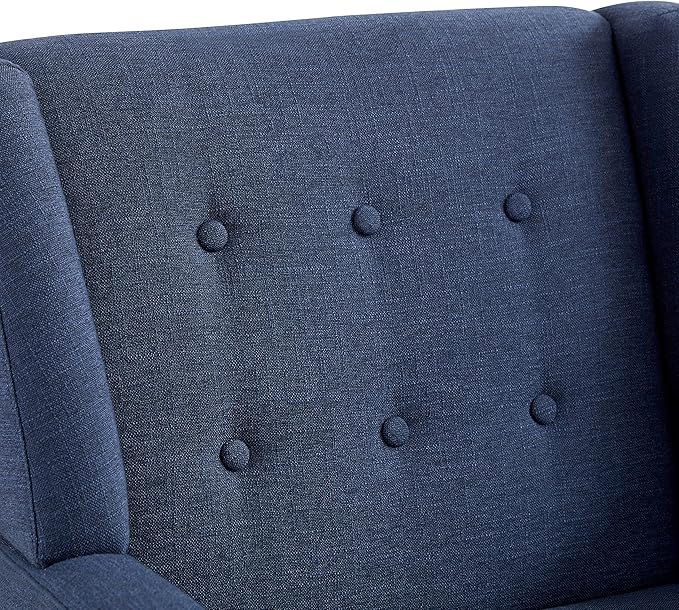 HUIMO Accent Chair Living Room Chair, Upholstered Button Tufted Armchair, Linen Fabric Sofa Chairs for Bedroom, Living Room, Mid Century Modern Comfy Reading Chair (Dark Blue)