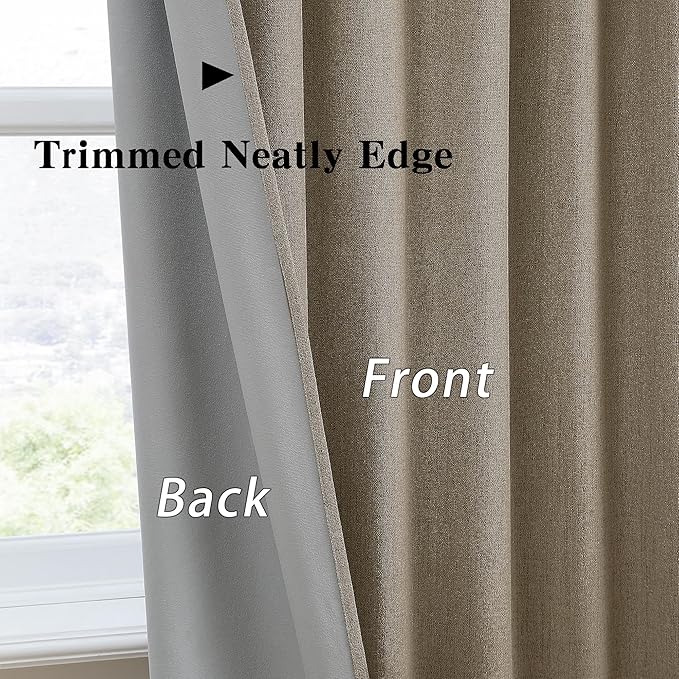 RAIN CITY 90 Inch Long Blackout Curtains 2 Panels Set,70 Inch Wide Back Tab Pleated Curtains with Hooks Track System,Energy Efficinet Linen Blend Drapes for Dining Room Hoom Office 70x90,Linen Brown