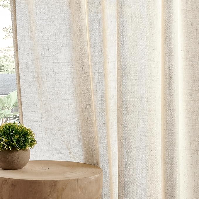 Joydeco Custom Linen Curtains for Living Room, Semi-Sheer Curtain 1 Panel Light Filtering Rod Pocket Back Tab (Linen, Custom Size)
